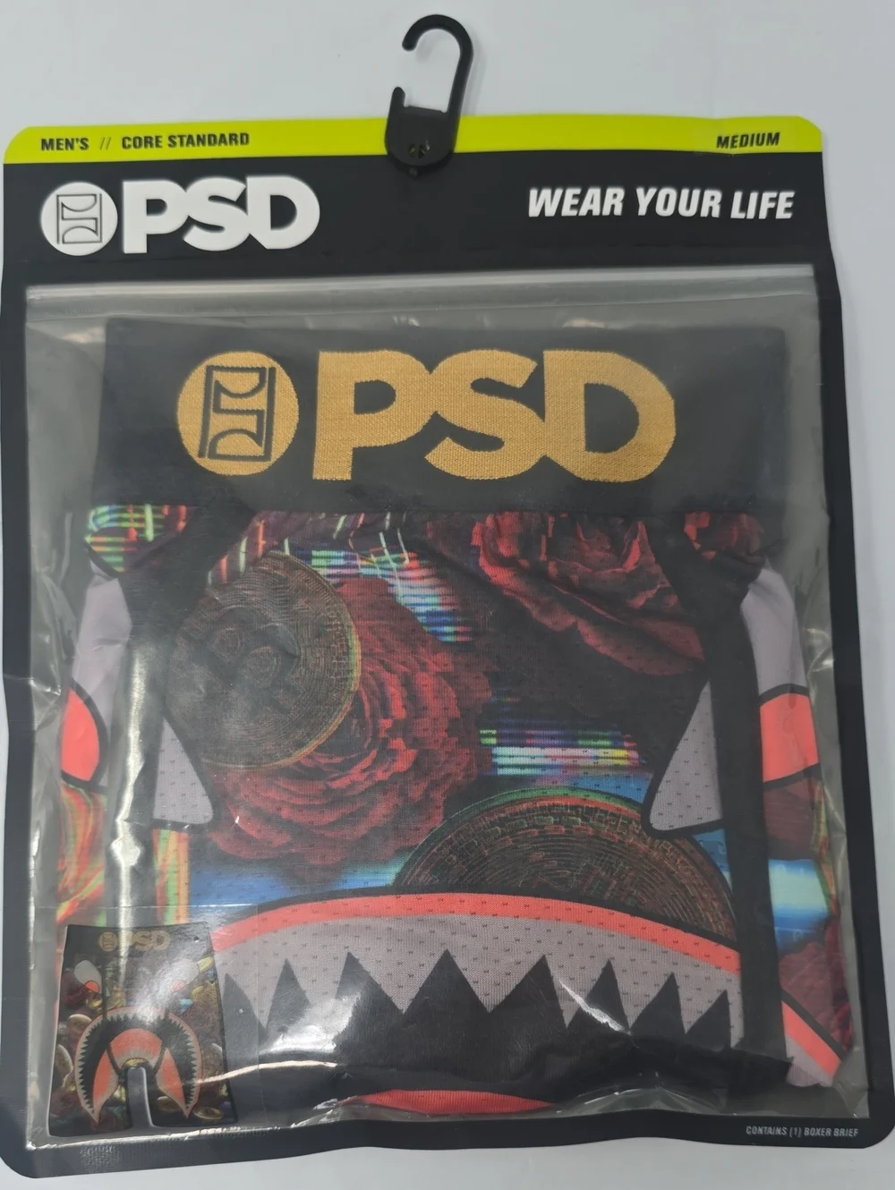 PSD warface crypto Black Boxer Briefs with Gold Logo and Multicolor Graphic